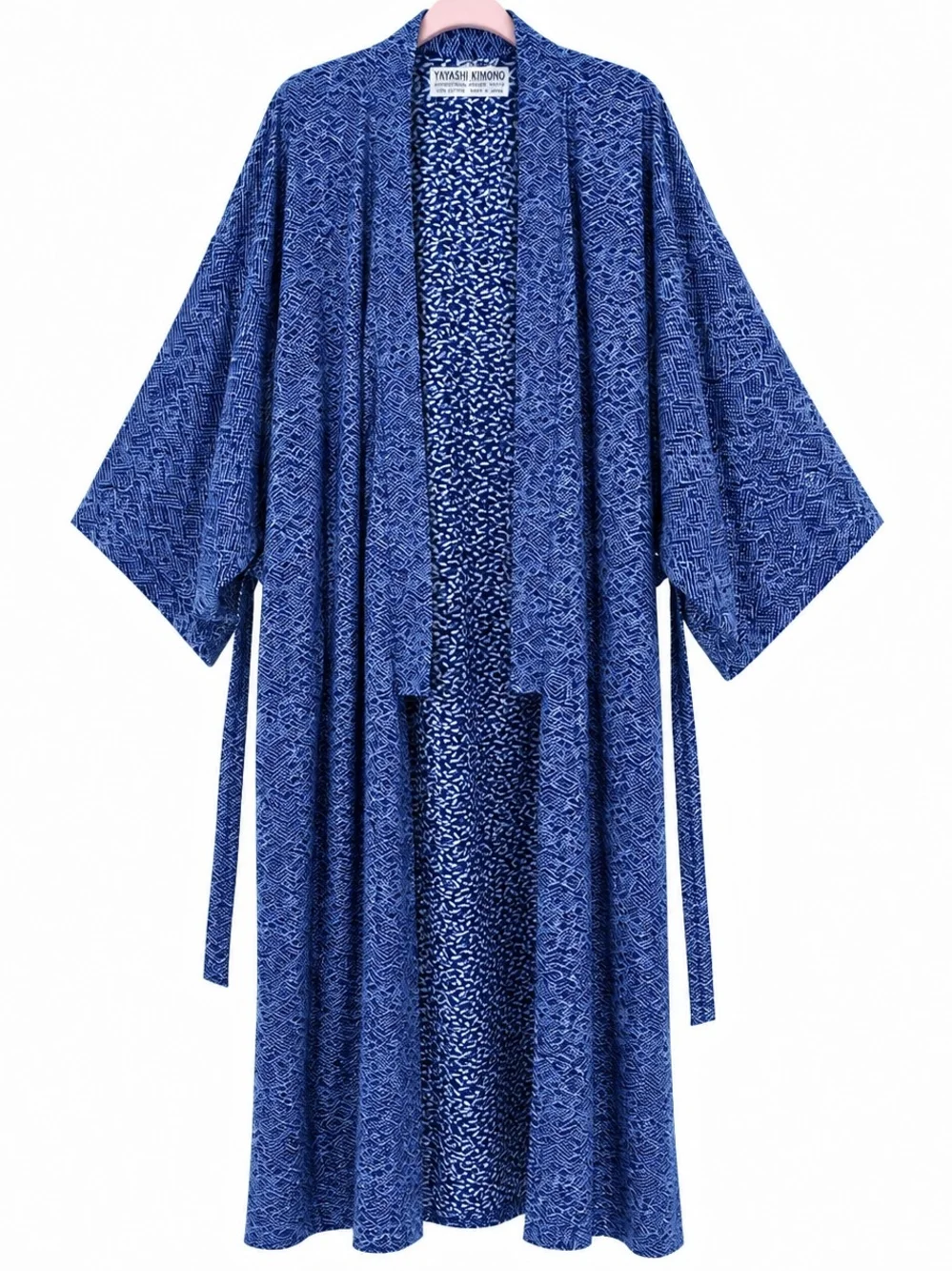 Yayashi Kimono Blue Japanese Cotton Robe Geometric Print Made in Japan